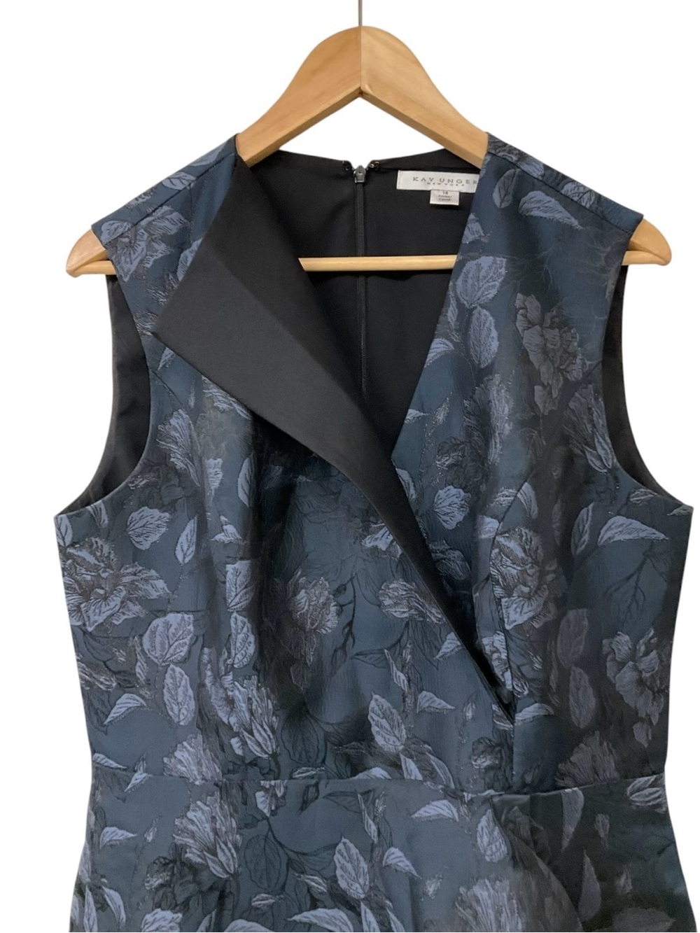 Kay Unger Lottie Midi Dress Dark Midnight Floral Jacquard Blue 14 - Picture 4 of 7